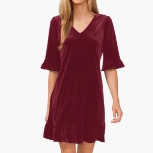 V Neck Elbow Sleeve Velvet Minidress
CeCe